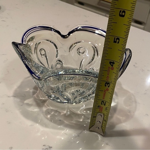 1990s Lillian Vernon Crystal Candy Bowl With Cobalt And Ruffle Edge Vintage - Picture 15 of 15